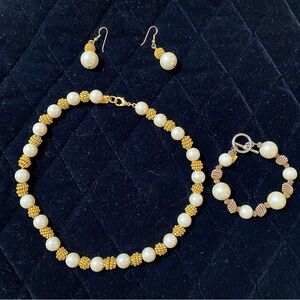 Anne Klein Elegant Gold and Pearl Jewelry Set